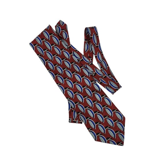 Vintage XYZ Inc 100% Silk Red Tie With Geometric Oval Pattern - Picture 5 of 6
